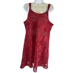 Oscar De La Renta Red Chemise Lingerie Floral Burnout Chiffon Sheer Womens Large